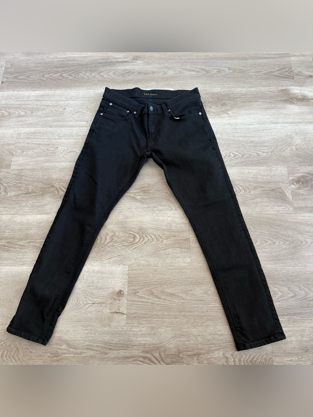 Nudie Jeans Thin Finn Organic Cotton Black Dry Denim Mens Actual Size 32x28